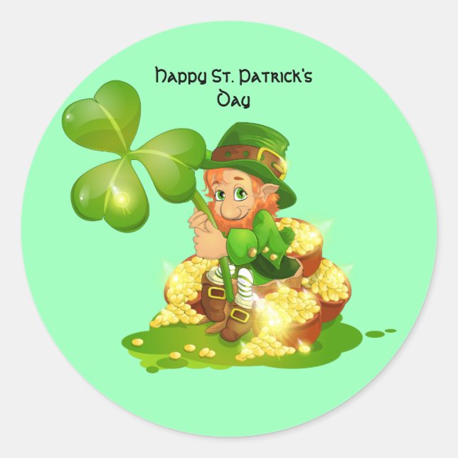 Sticker Rond Leprechaun irlandais Animé (Devant)