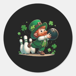 Sticker Rond Leprechaun Jouer Bowling St Patrick's Day Shamro