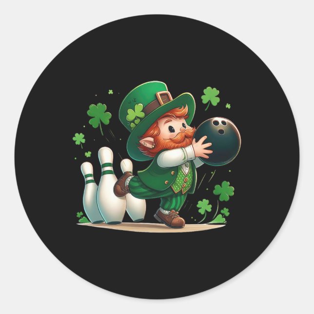 Sticker Rond Leprechaun Jouer Bowling St Patrick's Day Shamro (Devant)