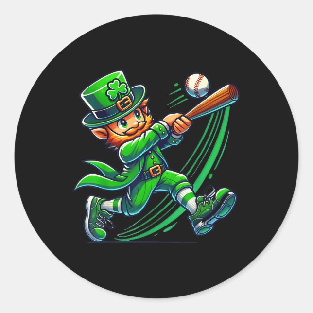 Sticker Rond Leprechaun Jour de la Saint Patrick de baseball ga (Devant)