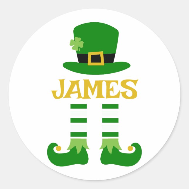 Sticker Rond Leprechaun personnalisé St. Patrick’s Day James (Devant)