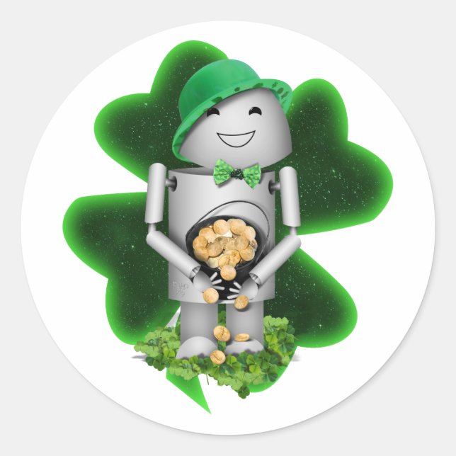 Sticker Rond Leprechaun Robot St. Patrick's Day (Devant)