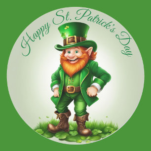 Sticker Rond Leprechaun St. Patrick's Day Feuille de