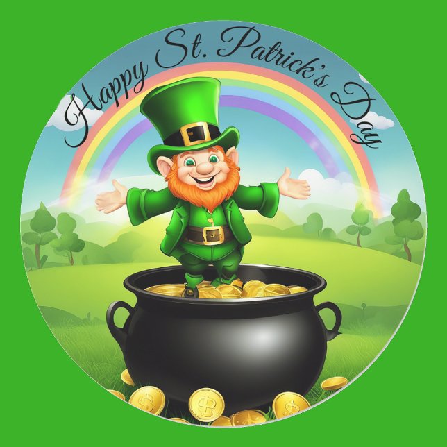 Sticker Rond Leprechaun St. Patrick's Pot of Gold Rainbow (Créateur téléchargé)