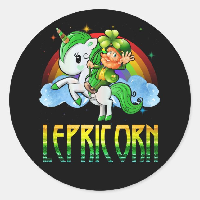 Sticker Rond Lepricorn Leprechaun Unicorn Jour de la Saint Patr (Devant)