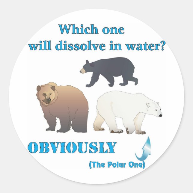 Sticker Rond Lequel va se dissoudre dans l'eau Polar Chimie (Devant)