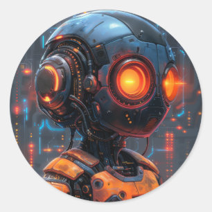 Sticker Rond L'ère robotique : un monde futuriste