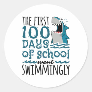 Sticker Rond Les 100 premiers jours de l'école sont allés nager