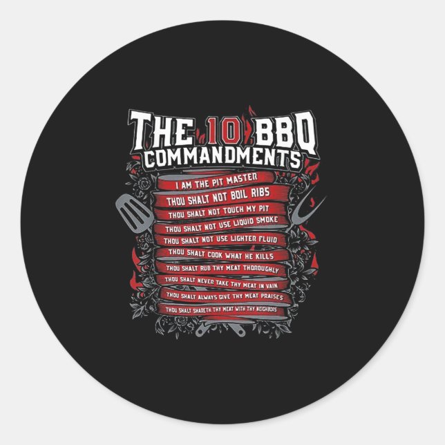 Sticker Rond Les 10 commandements du barbecue (Devant)