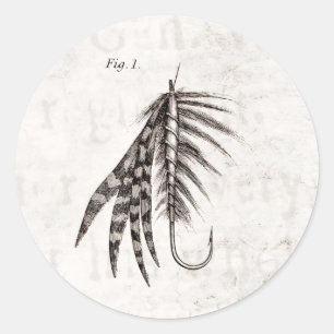 Sticker Rond Les 1800s vintages pêchant des mouches de pêche de