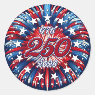Sticker Rond Les 250 ans d'Amérique 1776-2026 Feux d'artifice R