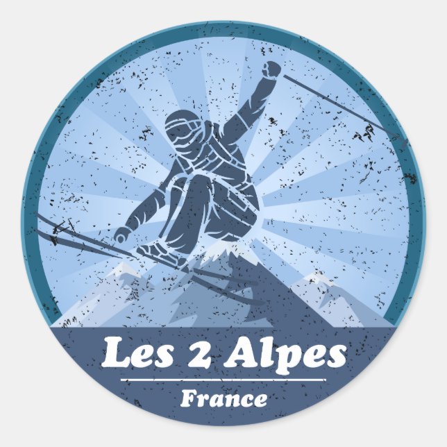 Sticker Rond Les 2 Alpes Station de Ski - Ski (Devant)