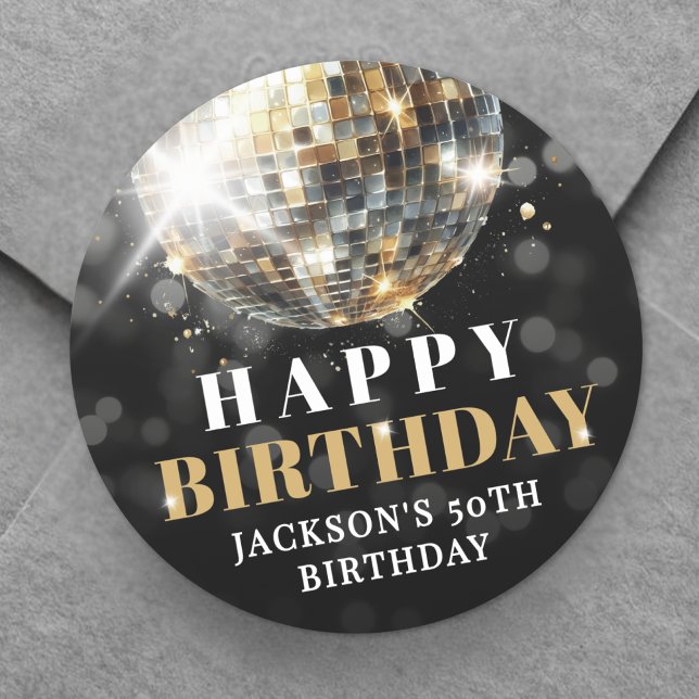 Sticker Rond Les 50 ans de Black Gold (Black Gold 50th Birthday Classic Round Sticker)