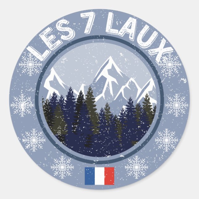 Sticker Rond Les 7 Laux Station de Ski (Devant)