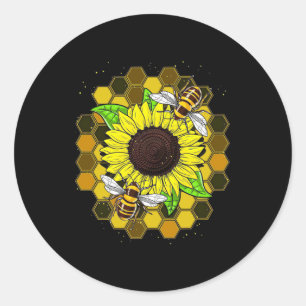 Sticker Rond Les abeilles de tournesol hippie