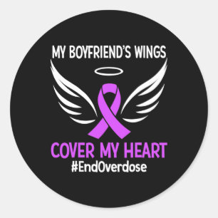 Sticker Rond Les ailes de mon copain couvrent mon coeur Ruban v