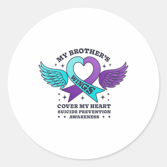 Sticker Rond Les ailes de mon frère couvrent mon coeur Suicide  (Devant)