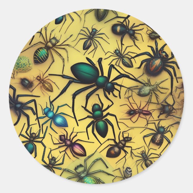 Sticker Rond Les Amateurs D'Arachnid Déplaisant Crawly Spiders, (Devant)