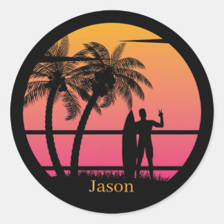 Sticker Rond Les amateurs de surf de plage cool