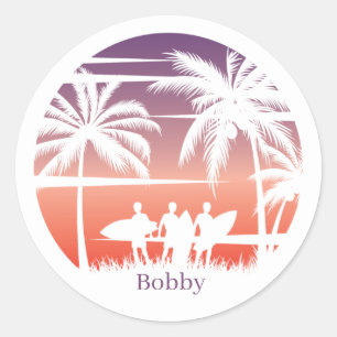 Sticker Rond Les amateurs de surf de plage cool