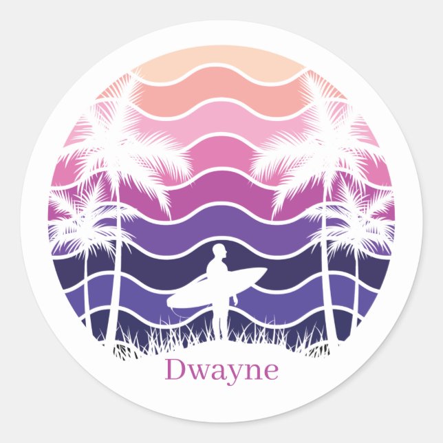 Sticker Rond Les amateurs de surf de plage cool (Devant)