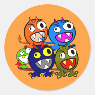 Sticker Rond Les amis du monstre d'Halloween