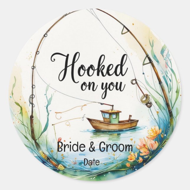 Sticker Rond Les amoureux de la pêche Hook sur vous (Devant)