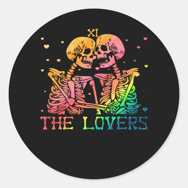 Sticker Rond Les amoureux Tarot arc-en-ciel Skeleton gay lesbie (Devant)