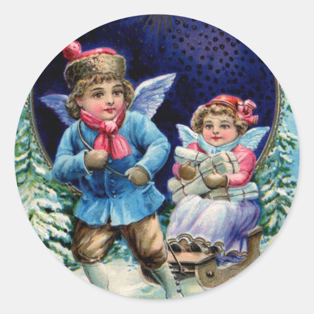 Sticker Rond Les anges comme les enfants Cadeaux de Noël Image  (Devant)