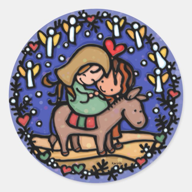 Sticker Rond Les anges soutenus par Jésus de jour de Noël se (Devant)