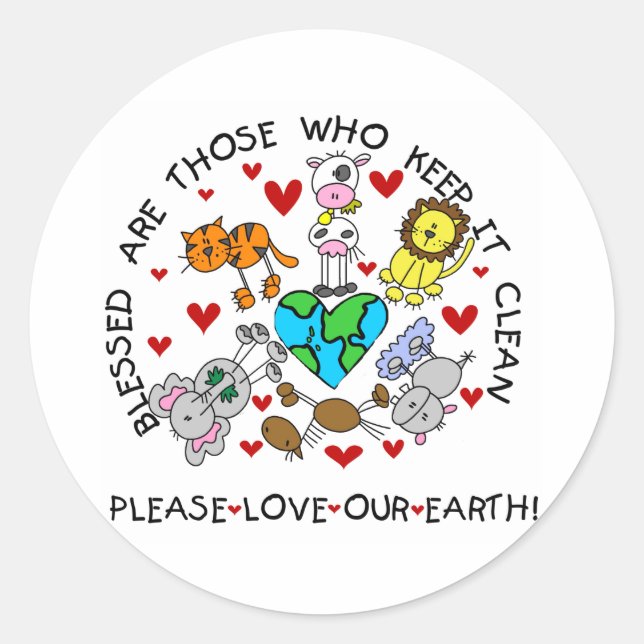 Sticker Rond Les animaux aiment notre terre (Devant)