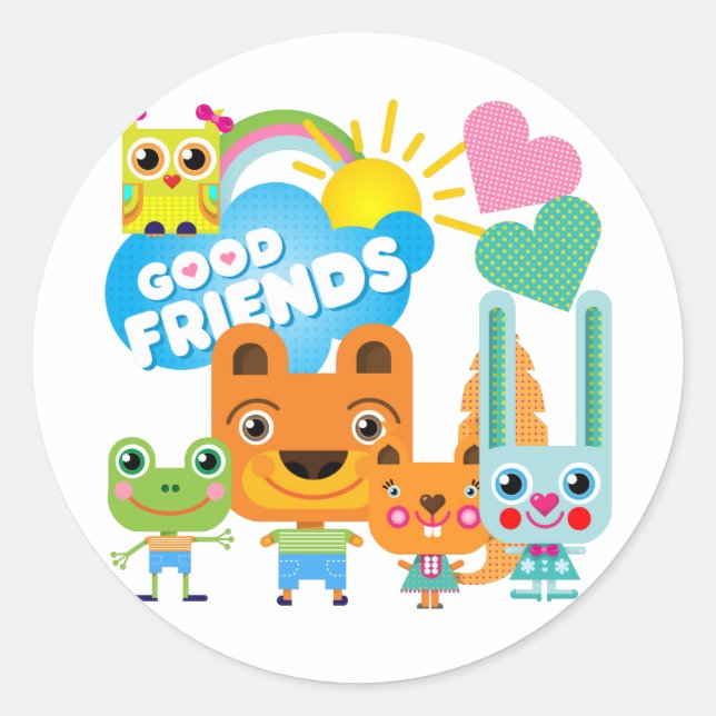 Sticker Rond Les animaux bons amis (Devant)