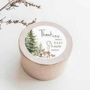 Sticker Rond Les animaux de bois Baby shower Merci Favoriser