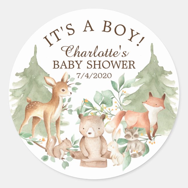 Sticker Rond Les animaux de bois Baby shower Merci Favoriser (Devant)