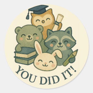 Sticker Rond Les Animaux De Graduation De Kawaii "Vous L'Avez F