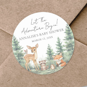 Sticker Rond Les Animaux de la Forêt de Bois - Baby Shower Aven