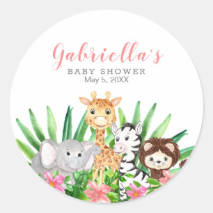 Sticker Rond Les animaux de Safari mignons Baby shower rose