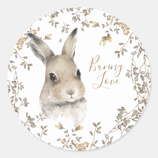 Sticker Rond Les animaux des bois aiment le lapin Script floral (Devant)