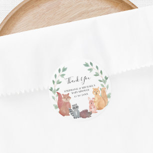 Sticker Rond Les animaux des bois Baby shower de Couple