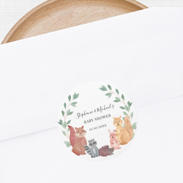 Sticker Rond Les animaux des bois Baby shower de Couple (Créateur téléchargé)