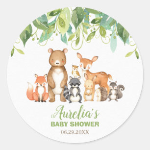 Sticker Rond Les animaux des bois Baby shower la préférence n