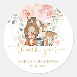 Sticker Rond Les animaux des bois blanchissent le Merci floral