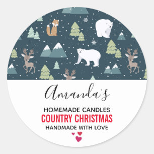 Sticker Rond Les animaux d'hiver de Noël Chandelle Motif russe