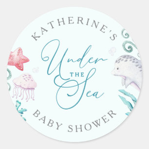 Sticker Rond Les Animaux Océaniques Sous Le Baby shower Sea Boy