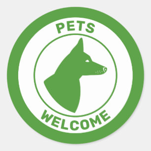 Sticker Rond Les Animaux Verts Accueillent Et Chien Avec Des Or
