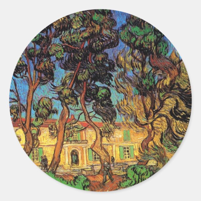 Sticker Rond Les arbres de Van Gogh dans le jardin de l'hôpital (Devant)