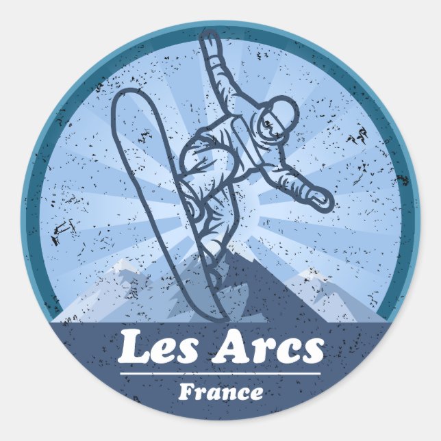 Sticker Rond Les Arcs Station de ski - Snowboard (Devant)