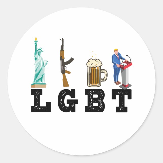 Sticker Rond Les armes LGBT de la liberté Bière Trump cadeau po (Devant)