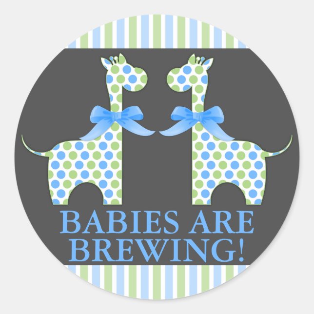 Sticker Rond Les bébés sur mesure brassent Twin Boy Giraffe (Devant)