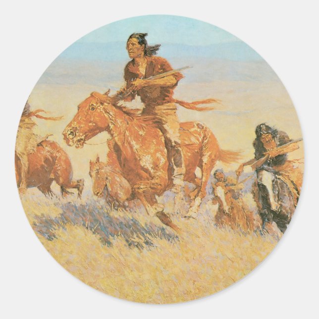 Sticker Rond Les Buffalo Runners, Big Horn Basin par Remington (Devant)